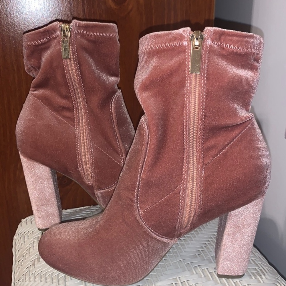 Velvet Heeled Boots in Dusty Rose - Picture 2 of 3